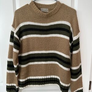 Urban Outfitters Tan Green and Black Striped Sweater